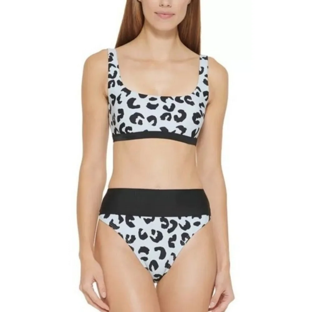DKNY Blue Leopard Print Bikini Swim Top